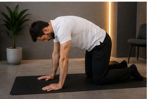 Paciente realizando ejercicio terapéutico de control lumbar sobre una esterilla